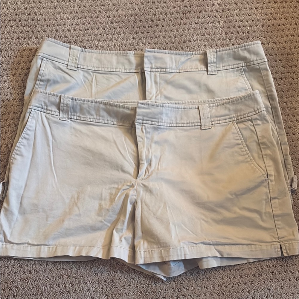 NY and C Classic Women's Cotton Blend Shorts in Light Khaki set of 2